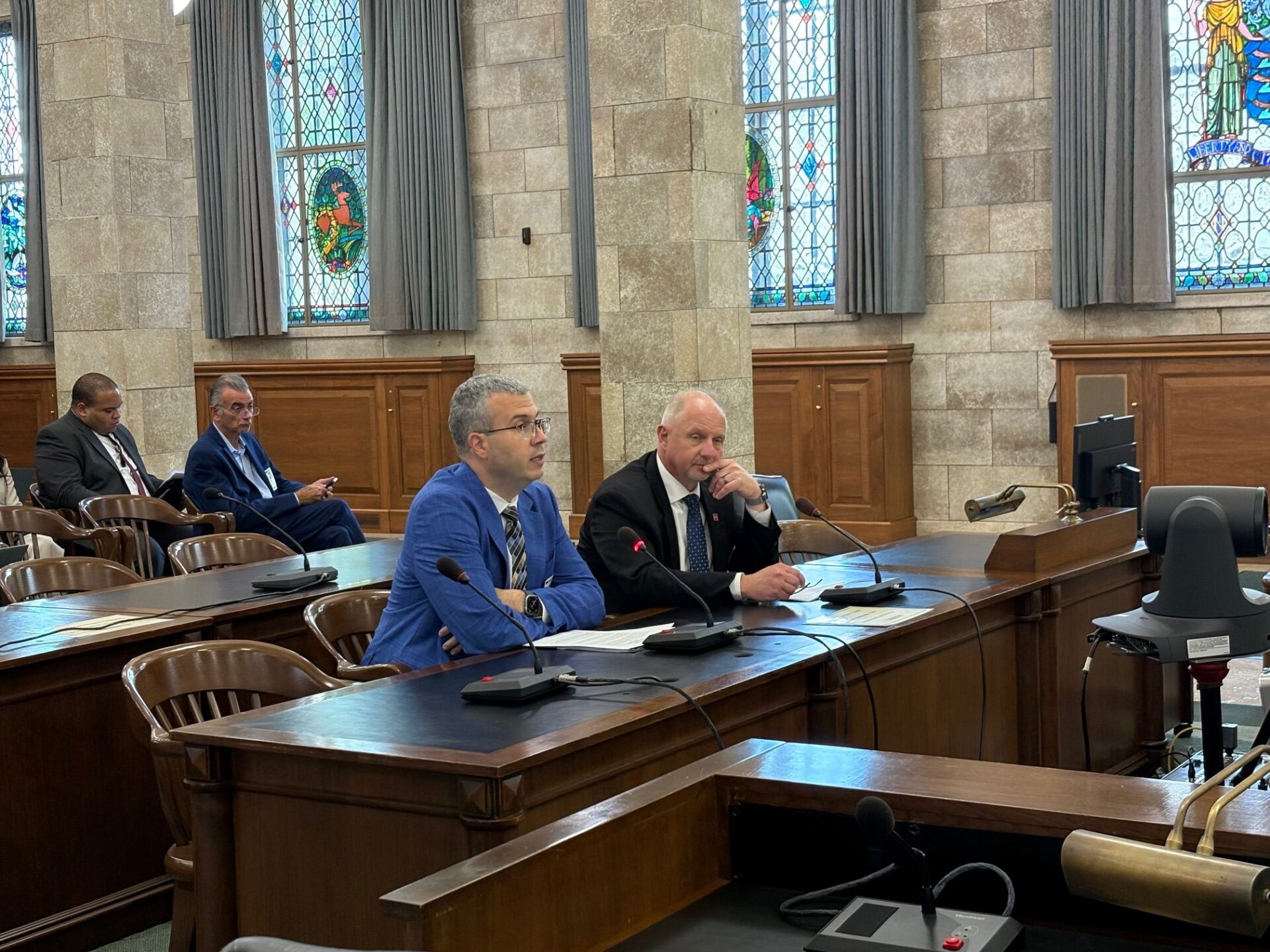 Fairleigh Dickinson University President Michael Avaltroni testifying before the New Jersey Senate Higher Education Committee