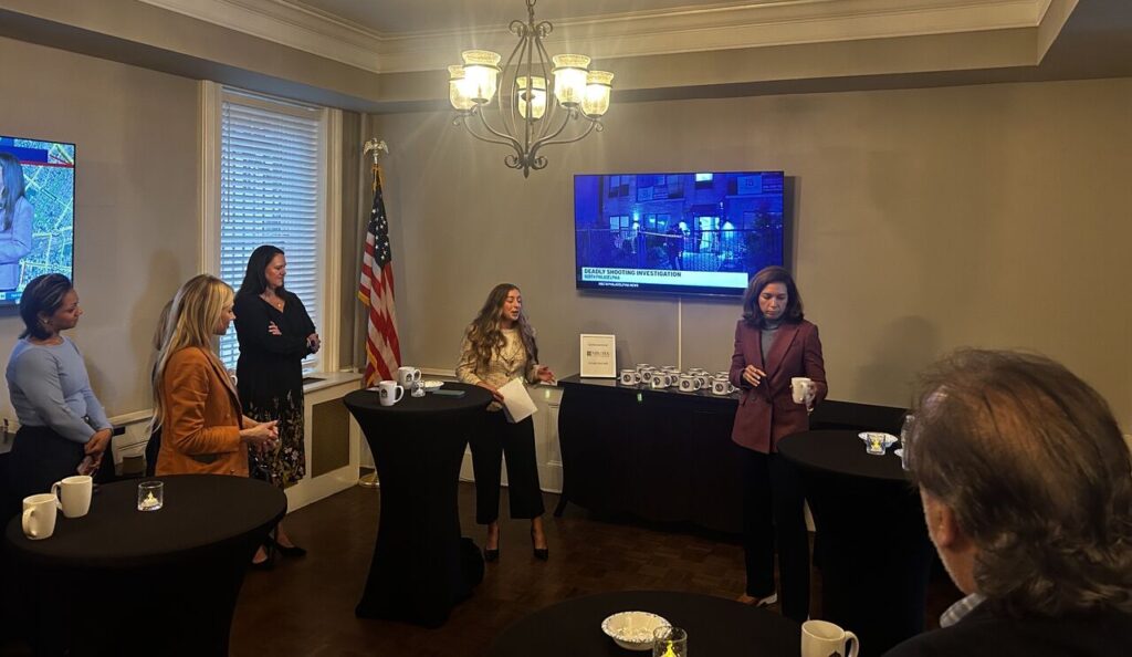 Rebecca Bennett speaking with guests at a GTB Partners fundraiser in Trenton, New Jersey